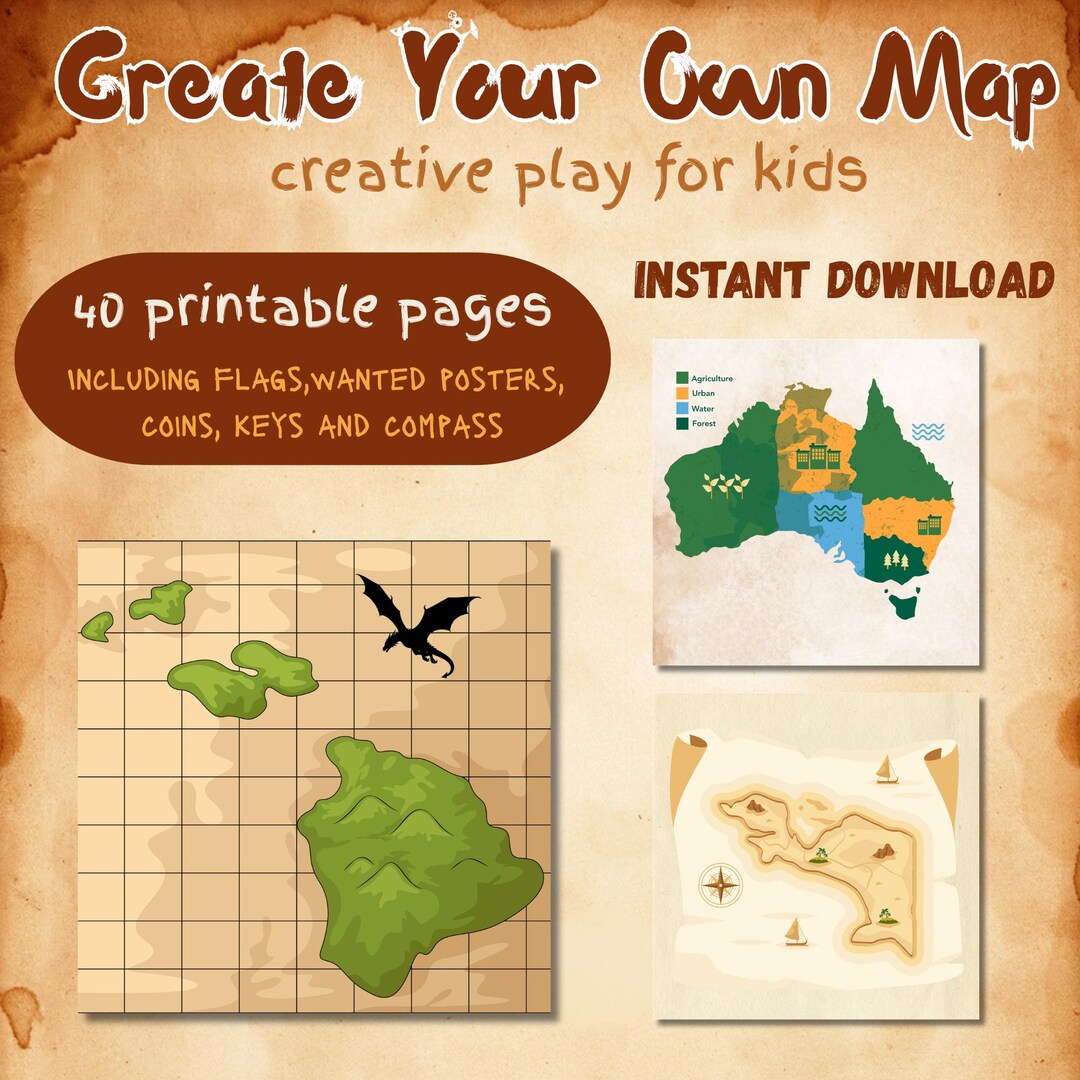 Create Your Own Treasure Maps for Kids – 40 Printable Pages, Pirate ...