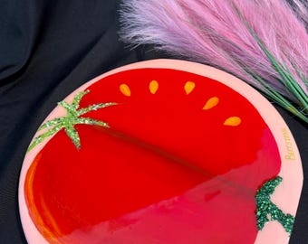 Lazy Susan fait main Beefsteak Tomato - Platine vinyle artistique en résine, décoration de cuisine fantaisiste
