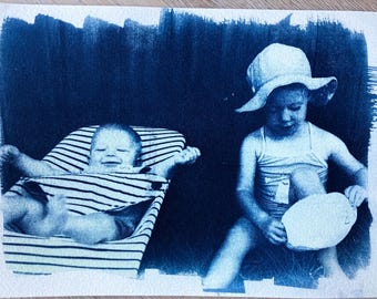 Aangepaste cyanotype-afdruk A5: handgemaakte zonafdruk van je foto op 300 gsm papier