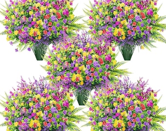 24 bundels lentekunstbloemen – Kleurrijk, UV-bestendig nepdecor voor veranda en boerderij
