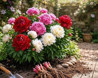 Mixed Peony Bare Roots | 4 Pack Colorful Perennial Flower Bulbs | Fragrant Garden Plants