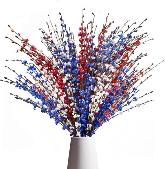 10 Pcs Patriotic Artificial Jasmine Flower Picks - 29.5" Red White Blue Decor