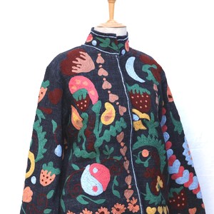 Handmade Suzani Embroidery Jacket on TNT Cotton, Boho Floral Crop Coat, Gift for Her