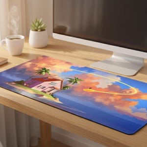 Anime muismat XXL – Dragon Ball-geïnspireerde Kame House bureaumat, antislip voor gaming, toetsenbord en muis