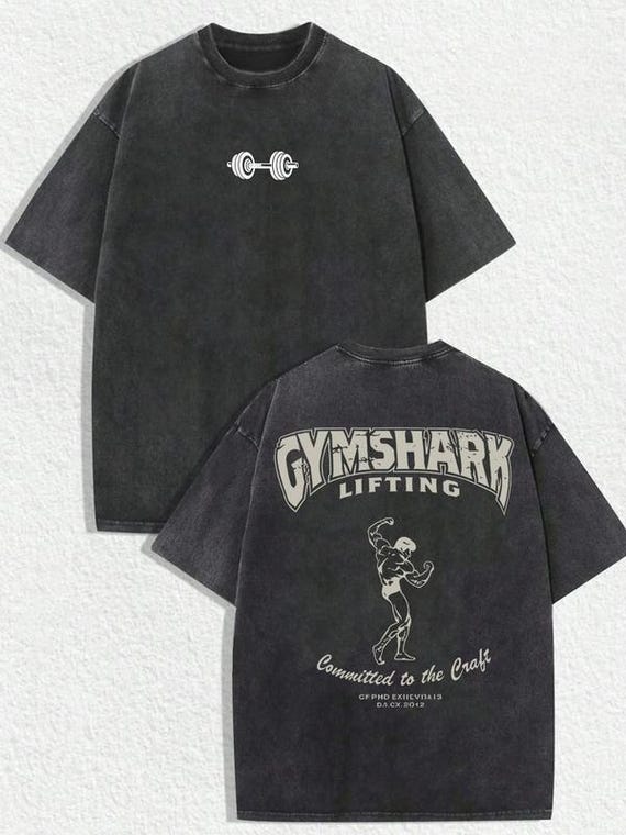 Gymshark Lifting Washed T Shirt, Committed To The Craft Back Print Tee, Vintage Gym Streetwear Unisex