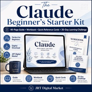 Claude AI-nybörjarguide, arbetsbok för prompter, snabbreferenskort (digital nedladdning)