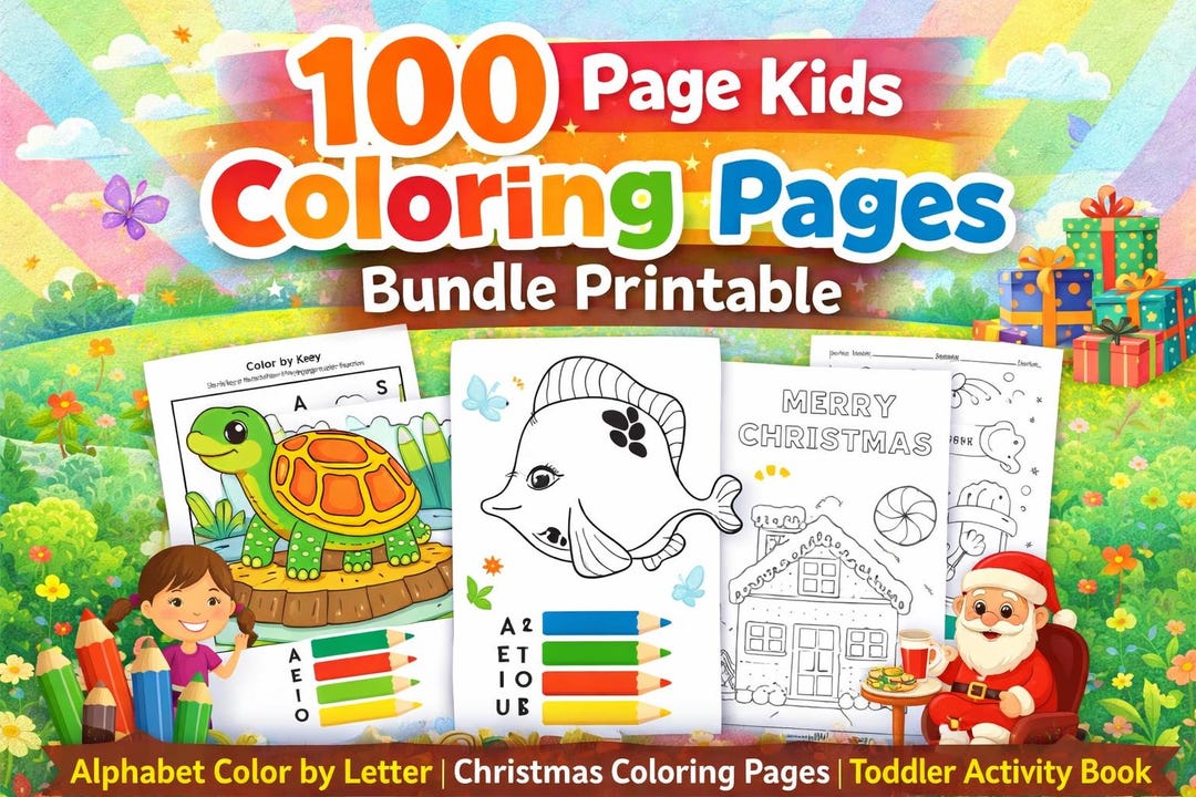 Kids Coloring Pages Bundle | Alphabet, Animals, Christmas (digital ...