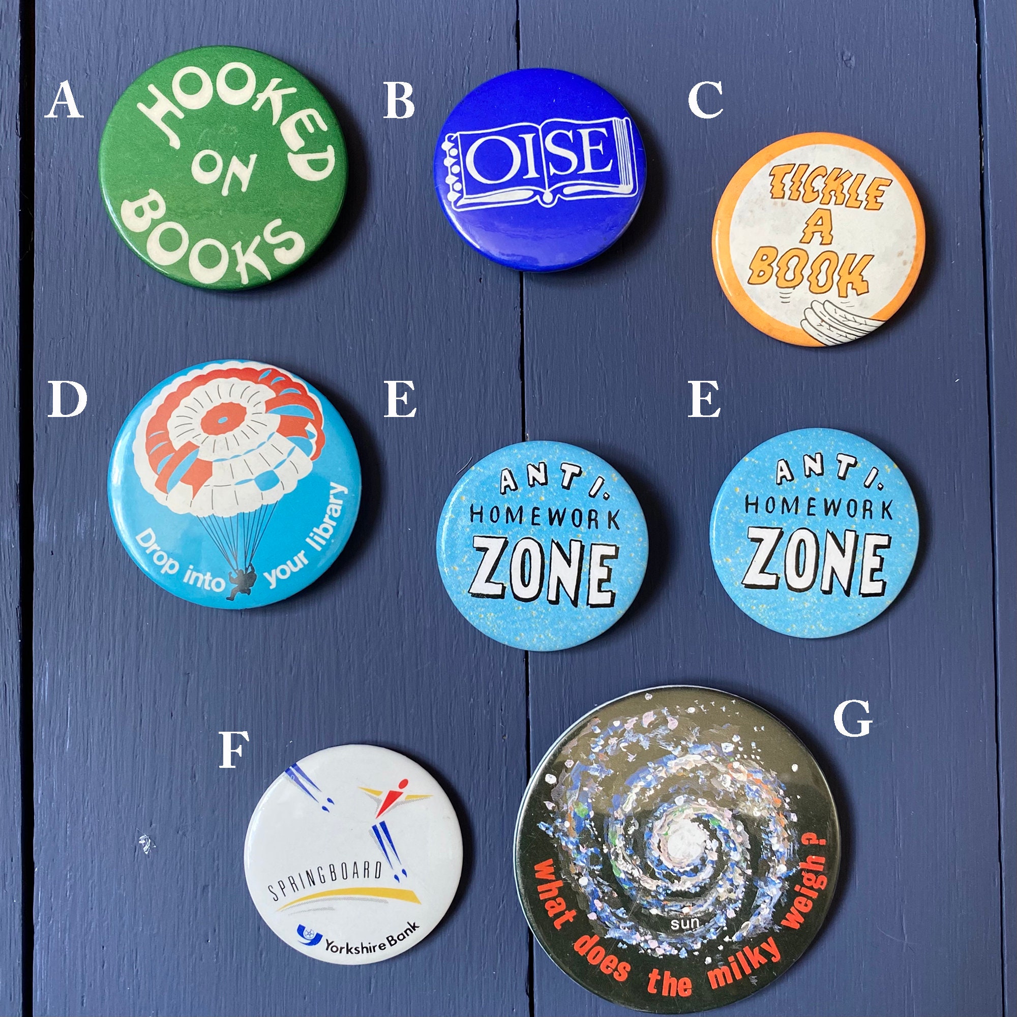 Vintage Library/book Badges. Mostly 1980s. Lots of Designs Vintage Library/book Badges. Mostly 1980s. Lots of Designs