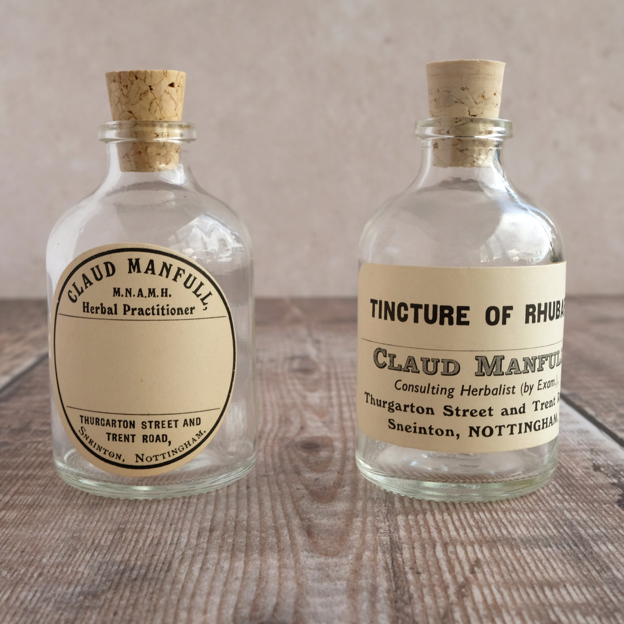 Small Apothecary Medicine Bottle Jars French Label Clear 
