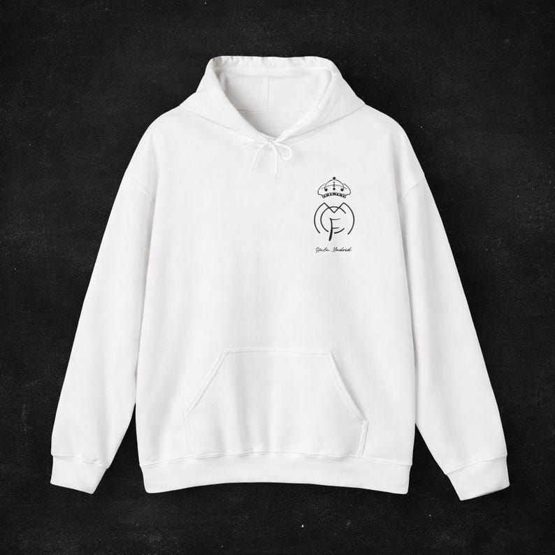 Sudadera con capucha del Real Madrid con collage / Escudo del logotipo minimalista en la parte delantera y foto en la parte trasera imagen 1