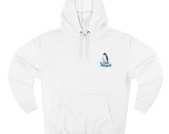 Sudadera con capucha "Pingüino solitario sobre hielo" / Ilustración de pecho pequeño, diseño de animal invernal