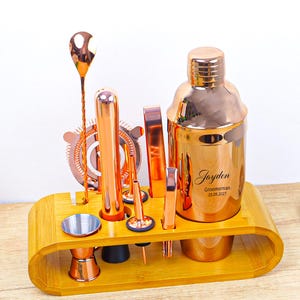 750ml Engraved Steel Cocktail Whisky Shaker Set of 9 Barware, Personalized Custom Drink Mixer, Custom Martini Bartender Tools for Him father