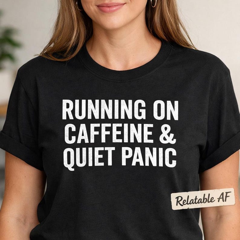 Caffeine Quiet Panic Burnout Humor T-Shirt, Anxiety Funny Tee, Nurse Student Gift image 1
