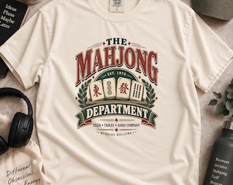 Vintage Mahjong Department T-Shirt, Retro Game Night Tee, Comfort Colors 1717