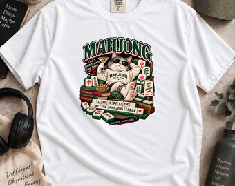Funny Mahjong Cat T-Shirt, Game Night Tee, Mahjong Lover Gift
