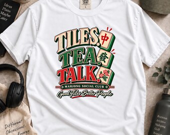 Mahjong Tiles Tea Talk T-Shirt, Mahjong Social Club Shirt, Game Night Tee