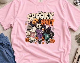 Spooky Shift Halloween Nurse T-Shirt, Skeleton Healthcare Humor Tee
