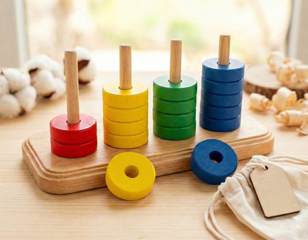 Montessori Wooden Stacking Toy – Color Sorting & Counting - Etsy