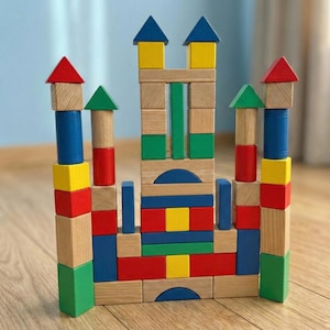 50-delars träbyggklossar – Montessori stapelleksak, slottsbyggsats