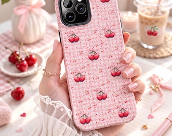 Cherry iPhone Case | Pink Coquette Phone Cover | Dual-Layer Protection Samsung Case