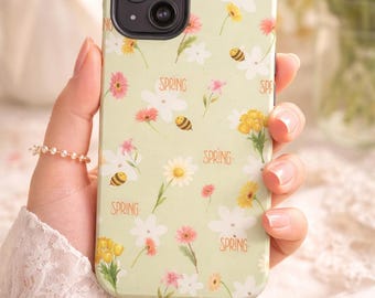 Floral Tough Phone Case – Bees, Glossy Protective Cover