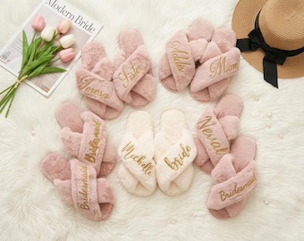 Pantuflas personalizadas para la novia, pantuflas suaves, zapatos de casa para bodas, recuerdos para despedidas de soltera, regalos para la fiesta nupcial, propuesta de dama de honor.