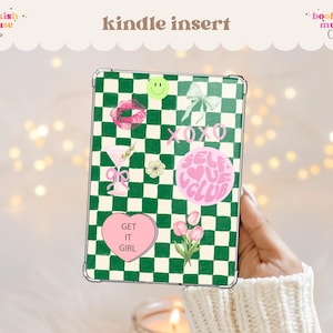 Green Checkered Kindle Insert | Self Love Club E-Reader Cover | Bookish Accessories (Digital Download)