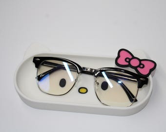 Houder voor Kitty-brillen | Leuke opbergschaal voor lenzenvloeistof | Kawaii sieradenopvangbakje | Opberger voor bureaunachtkastje