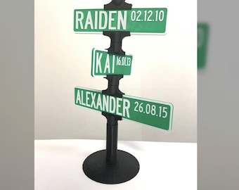 Custom Mini Street Sign Display, Personalized Name Date Decor, 3D Printed Family Signs