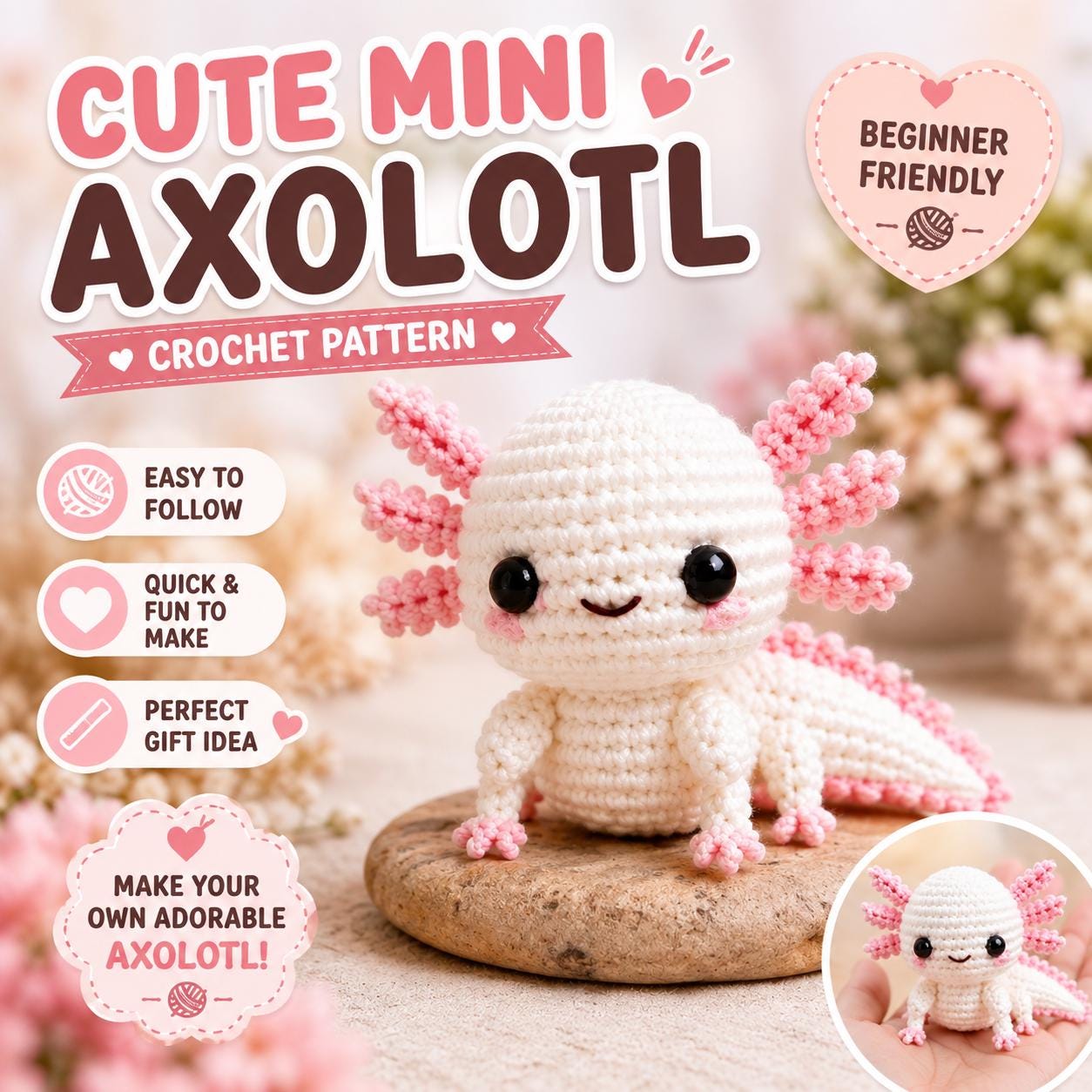 Mini Axolotl Crochet Amigurumi