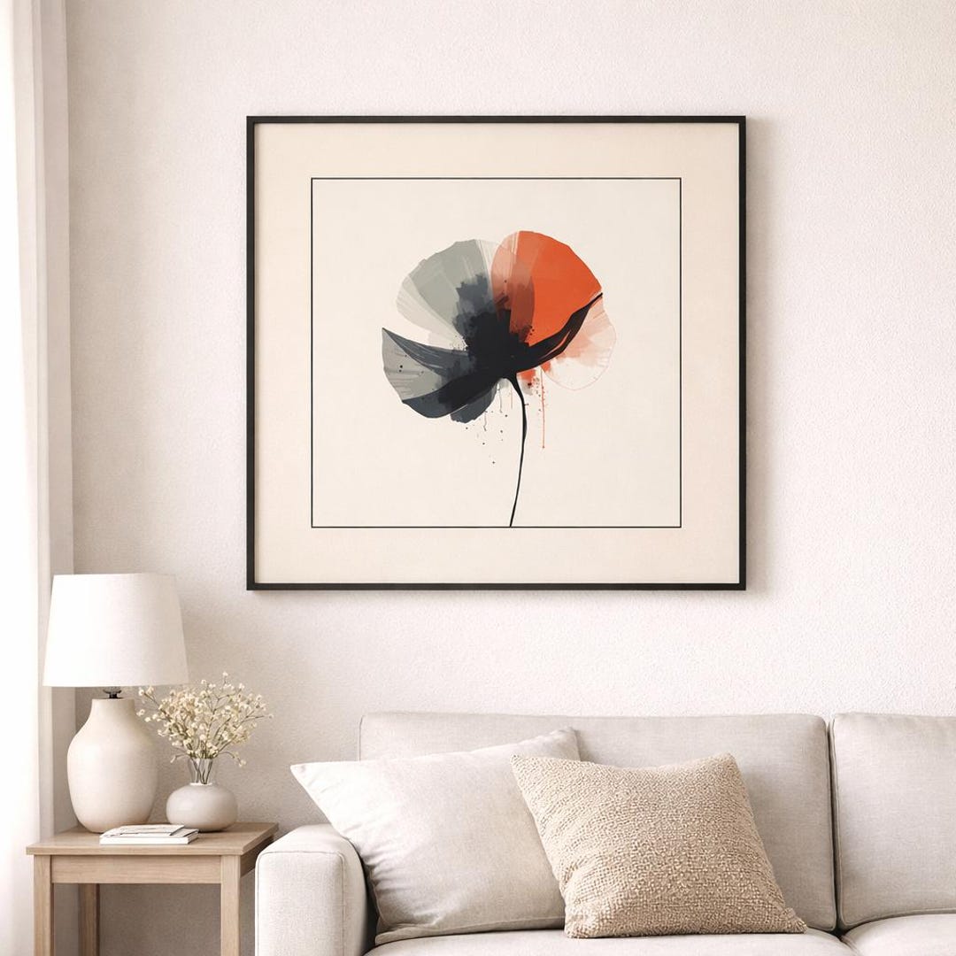 Abstract Red Black Floral Art Print, Modern Minimalist Flower Poster ...