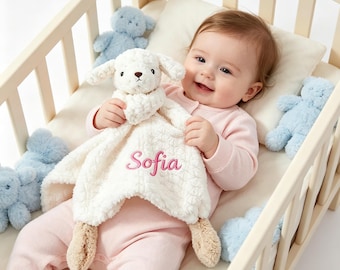 Baby Schmusetuch, Schmusetuch, Baby Kuscheltuch, mit Monogramm Tier, gesticktes Baby Geschenk