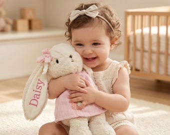 Personalized Bunny Plush,Custom Name Embroidered Rabbit Stuffed Animal,Baby Shower Gift,Newborn Keepsake,1st birthday Gift for Kids