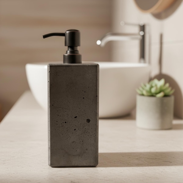 Handmade reusable liquid soap dispenser for the bathroom, featuring a stainless steel pump
