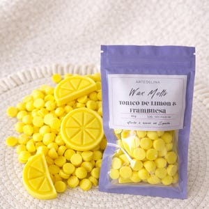 Wax melts de cera de soja con aroma a limón y frambuesa, fragancia dulce y cítrica intensa y duradera para el hogar 50g o 100g