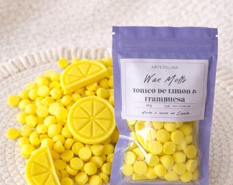 Wax melts de cera de soja con aroma a limón y frambuesa, fragancia dulce y cítrica intensa y duradera para el hogar 50g o 100g
