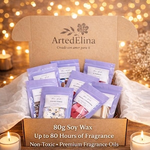 Pack de 8 Wax Melts Aromáticos de Cera de Soja No Tóxica con Fragancia Intensa y Duradera en 8 Aromas Diferentes 80g