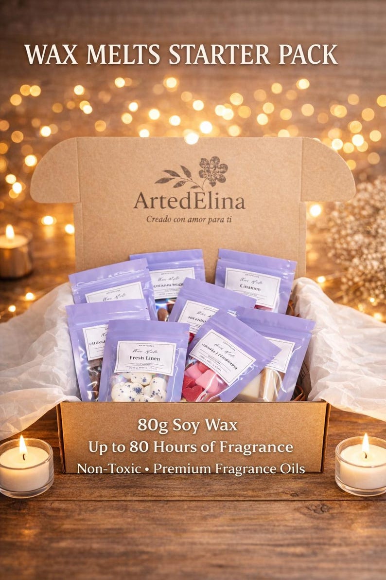 Kit de Amostras de Pastilhas Aromáticas | 8 Aromas de Pastilhas de Cera de Soja | Conjunto de Descoberta de Fragrâncias para Casa | Experimente Antes de Comprar | Caixa de Presente Artesanal 80g imagem 1