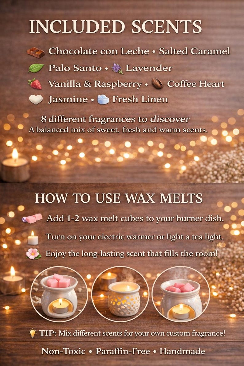 Kit de Amostras de Pastilhas Aromáticas | 8 Aromas de Pastilhas de Cera de Soja | Conjunto de Descoberta de Fragrâncias para Casa | Experimente Antes de Comprar | Caixa de Presente Artesanal 80g imagem 4