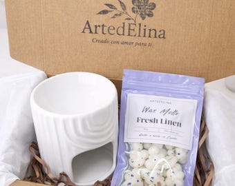 Kit de fragrância para casa com aroma de roupa limpa | Presente com aroma de roupa lavada | Aroma puro e duradouro para a casa | Caixa de presente com aquecedor de cera | Presente para uma casa com ar fresco e revigorante