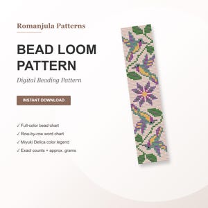 Modèle de bracelet Miyuki Delica pour métier à tisser de perles « Colibri jardin » (PDF à télécharger)