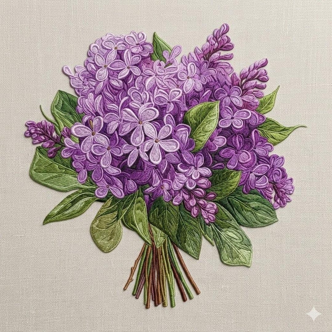 Lilac Flower Bouquet Embroidery Design, Purple Spring Lilac Floral ...