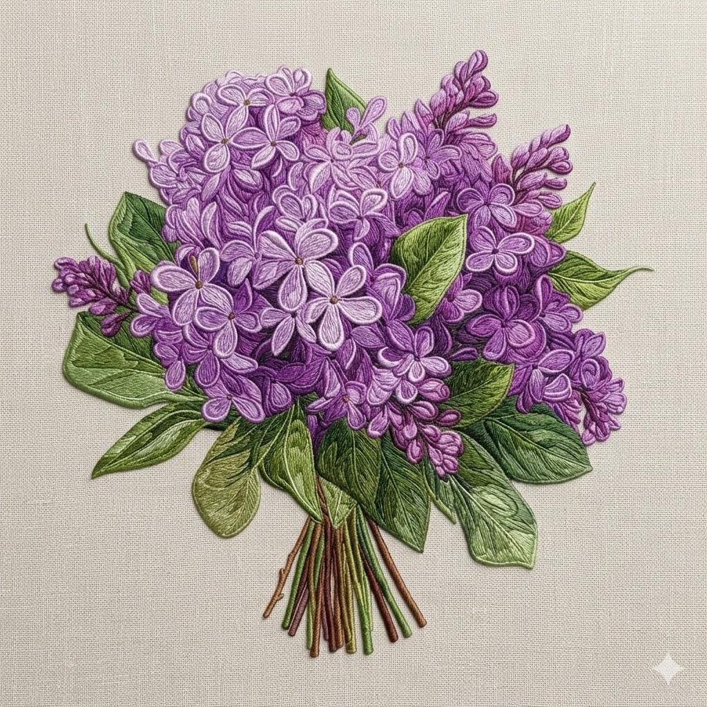 Lilac Flower Bouquet Embroidery Design, Purple Spring Lilac Floral ...