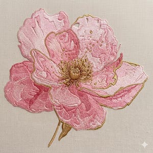 ピンクの牡丹の刺繍デザイン、エレガントな花柄の刺繍ファイル、大きな花の刺繍パターン、春の花、5サイズ、即時ダウンロード