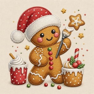 Gingerbread Man Embroidery Design, Cute Christmas Cookie Decorating Star, Holiday Baking Machine Embroidery Design