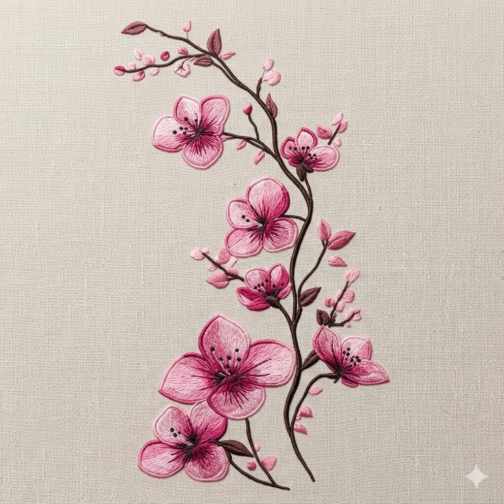 Cherry Blossom Embroidery Design, Sakura Branch Floral Embroidery File ...