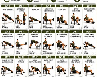 28-Tage-Stuhl-Training mit dem eigenen Körpergewicht, Fitness-Trainingsplan zum Ausdrucken, sofortiger Download, Tai-Chi-Trainingsplan zum Ausdrucken, Trainingsplan zum Ausdrucken
