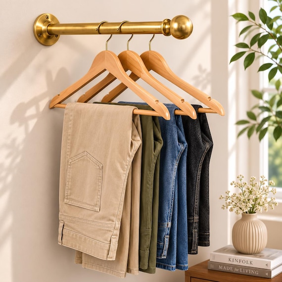 Kleiderstange aus massivem Messing zur Wandmontage | Luxuriöser Kleiderständer aus Messing | Moderne Kleiderstange | Kleiderschrank-Organizer | Handgefertigte Kleiderstange aus Messing