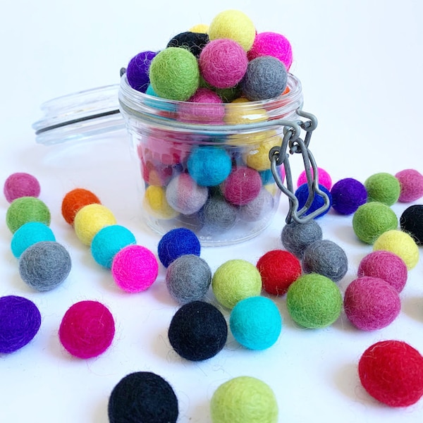 Wool felt balls - 100 pieces - 2cm - Multi-coloured