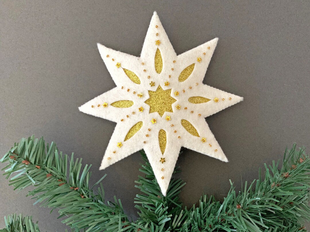 Beaded Star Tree Topper Kit Cream Wool Felt Kit Star Kit Etsy